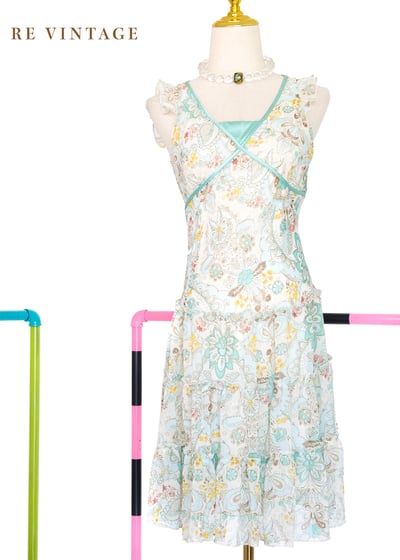 沖繩玻璃寶石色圖騰雪紡洋裝1