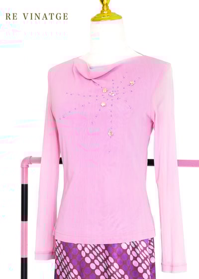 甜甜粉色珠珠小花薄款長袖上衣9