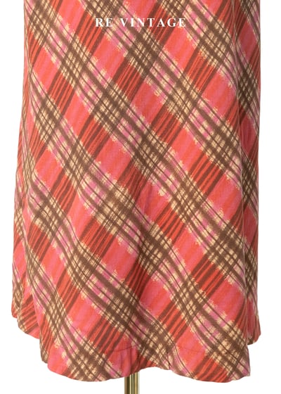 珊瑚紅菱格紋可愛長裙（28"）6
