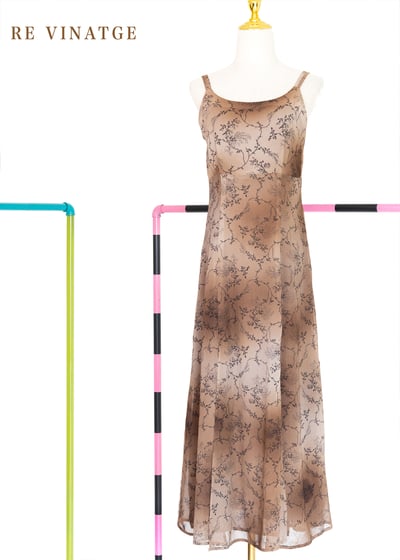 Brown color smudging 小花樹枝細肩帶洋裝1