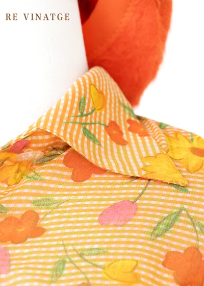 鮮橘色小格紋夏日花花洋裝6