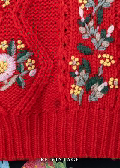 冬日花語 - 暖紅花卉針織毛衣8