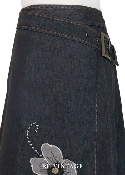 野徑花朵側繫帶丹寧美裙（27"）3