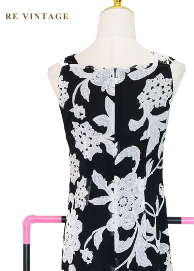 復古大花黑白氣質洋裝13