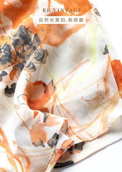 Vibrant Orange 水彩小花雪紡及膝裙（25"）11