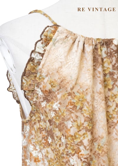 焦糖杏色色蕾絲小碎花鬆緊腰洋裝15