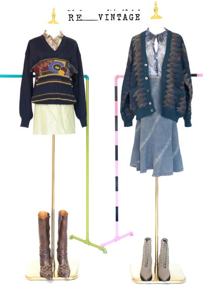 深藍色幾何圖形圖騰毛料針織上衣2