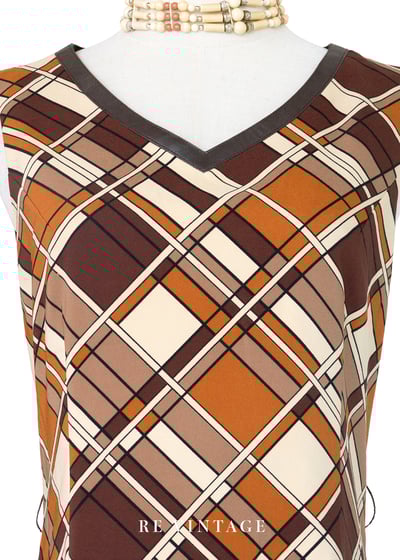 暖橘奶油白菱格紋氣質長楊裝7