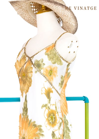 法國製 - 浪漫大黃花細肩帶洋裝11