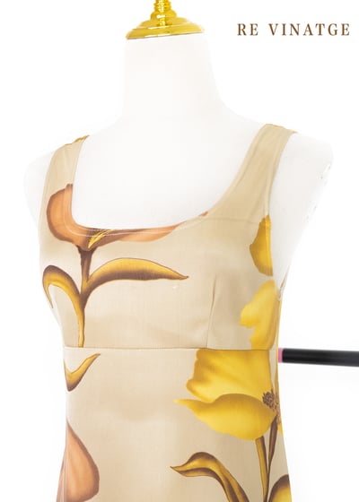 Made in USA - 奶茶色大黃花彈性洋裝12