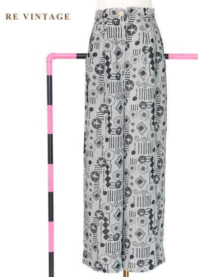 摩登時代爵士圖騰滿版印花高腰寬褲（25"）1