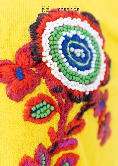 鮮黃色小紅花撞色針織背心4