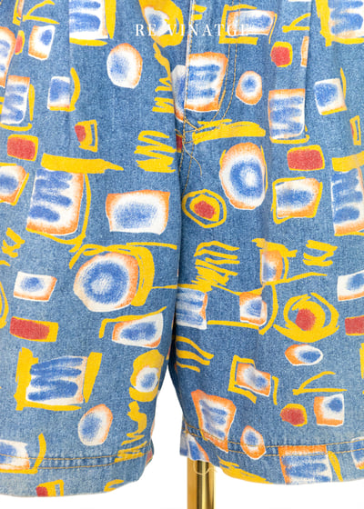 Abstract Print 高腰牛仔短褲6