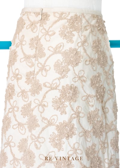 毛線小花米白色及膝裙（26"）7