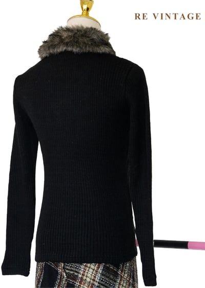 棋盤格紋毛領針織外套9