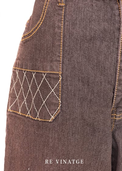 紅棕色漂亮網狀壓線牛仔長褲（30"）8