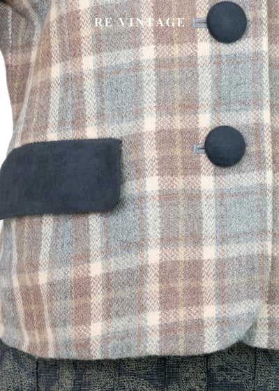 霧灰奶茶色格紋毛呢西裝外套5