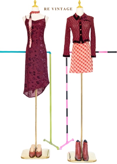 夜宴紅影浮雕花卉細肩帶洋裝2