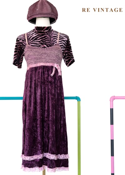 暗夜蝴蝶迷幻紫絨布蕾絲小洋裝1