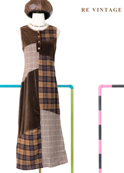 Brown patchwork 毛呢洋裝1
