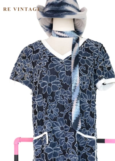 靛藍花瓣堆疊黑蕾絲洋裝3