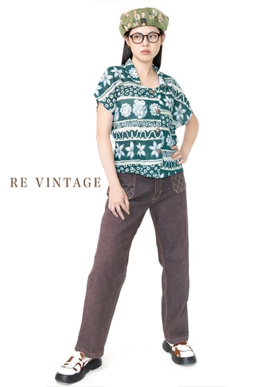 紅棕色漂亮網狀壓線牛仔長褲（30"）4