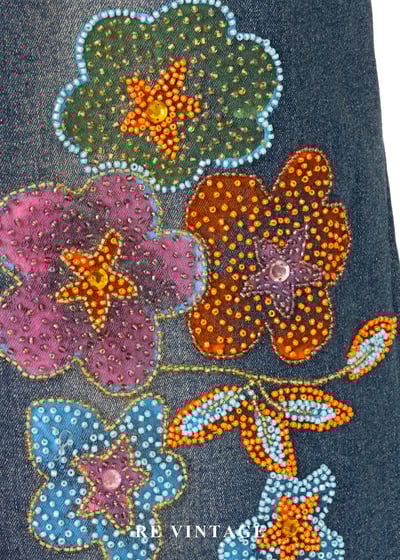 俏皮花朵珠飾牛仔短裙（27"）5