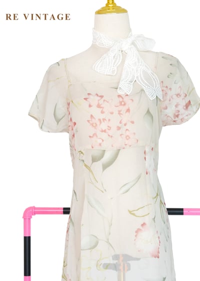 田園碎花方領透膚花卉長洋裝7