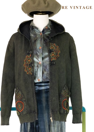 旅途文化印記橄欖綠黃連帽外套1