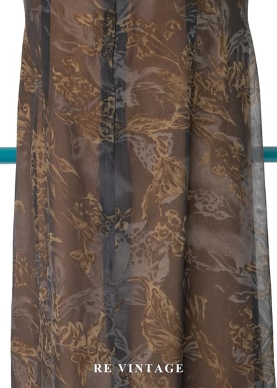 深灰紗中透著橘光抽象花朵長洋裝12