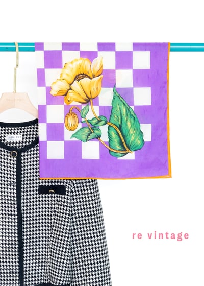 葡萄格紋花朵絲巾2