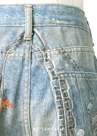 趣味擬真吊飾印花水洗高腰寬版褲（26"）13