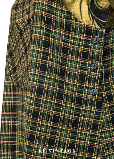 檸檬橄欖綠格紋銀骨頭吊帶長洋裝11