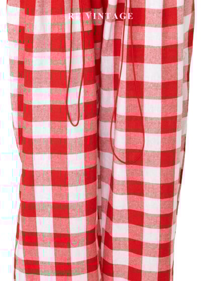 鬆軟紅格子荷葉飄飄高腰長褲（24-32"）12