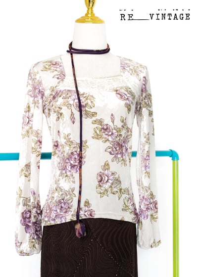 溫柔紫玫瑰絨布長袖上衣1