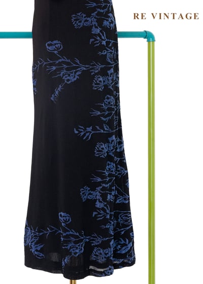 知性藍色植物標本黑底長洋裝4