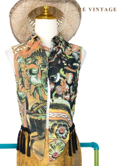 義大利製 - 中世紀滿版壁畫流蘇背心1