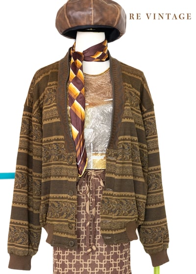 Mustard Yellow Retro print 針織外套1