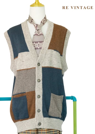 日本製 - 混色大色塊拼貼針織背心1