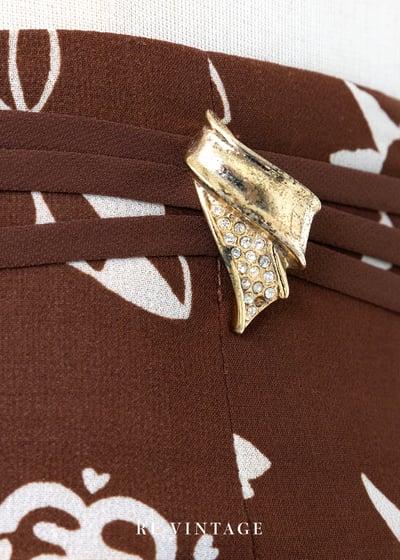 巧克力手繪小白花高腰開衩長褲（23"）5