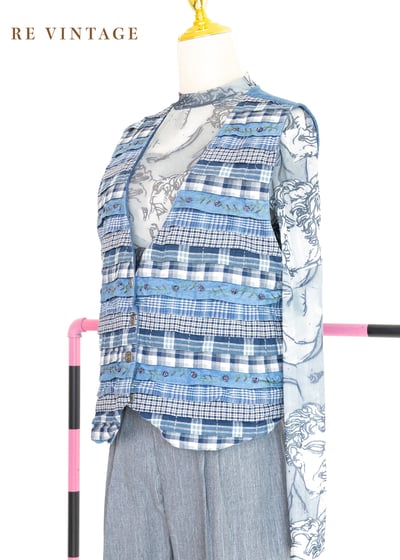 『歐洲寶物』格紋千層派牛仔背心7