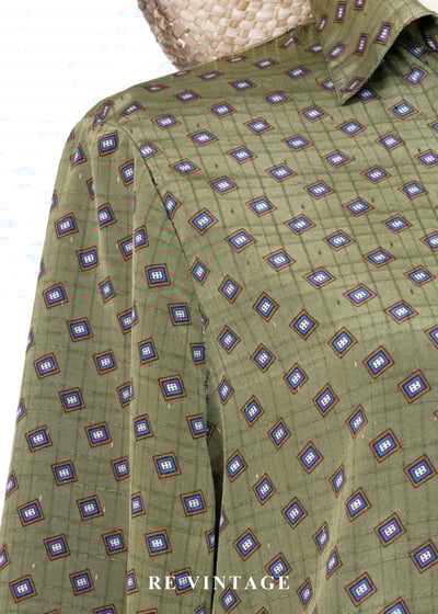 墨綠調幾何方塊輕薄襯衫6