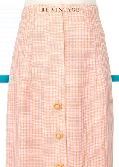 鮭魚粉橘色小格紋氣質長裙（28-32"）3