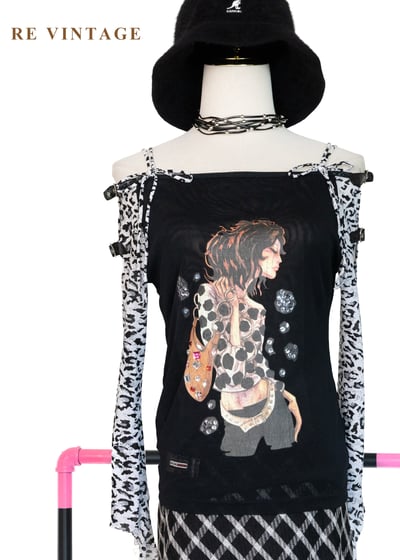 硬派搖滾味豹紋甜心女孩露肩上衣1