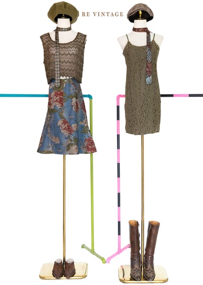 復古牡丹綠葉牛仔美裙（28"）2