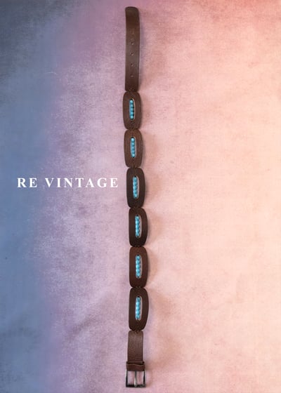 圓潤藍珠深棕色個性皮帶（25-28"）1