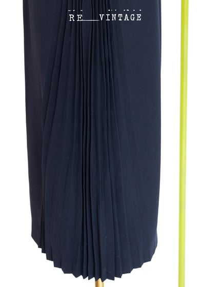 千層百褶氣質深藍色中長裙1