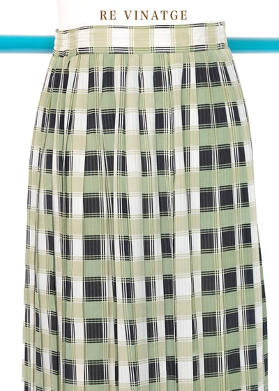 抹茶綠格紋百摺中長裙3