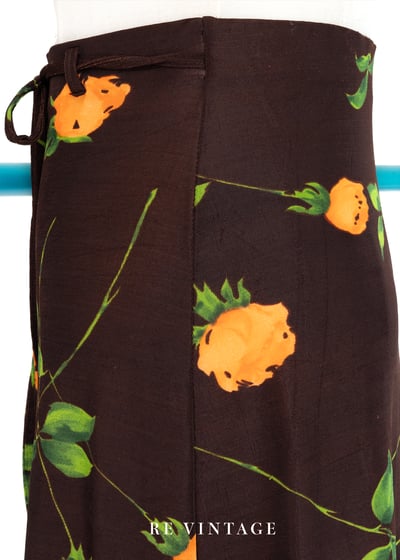 橘色小花高腰水水彈性布料長裙（23"-27"）8