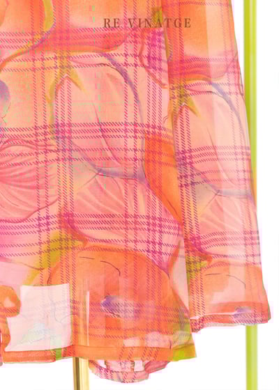 粉紅大花格紋雪紡長洋裝9